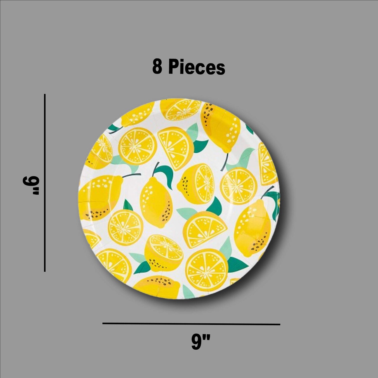 8 Count Lemon Color Themed Paper Dinner Plates for Summer Parties